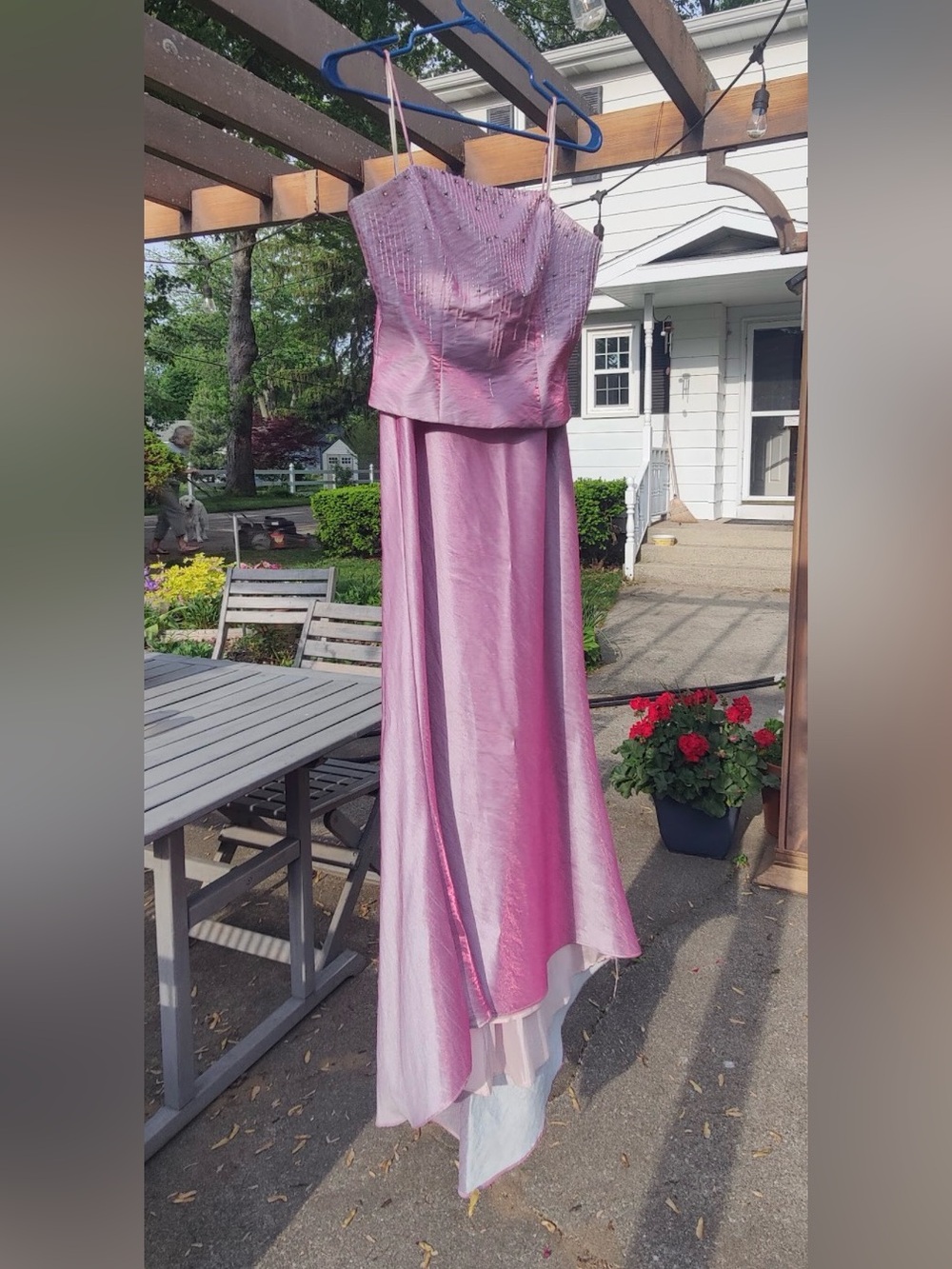 Jump Pink Satin Evening Dress with Beaded Detail